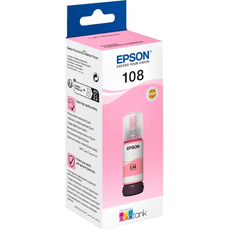  Epson 108 EcoTank Ink C13T09C64A  Epson L8050, Light Magenta 70ml 