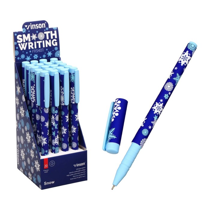 Ручка шариковая "Снежинки" 0.7 мм, корпус Софтач Soft touch, чернила синие (штрихкод на штуке) оптом