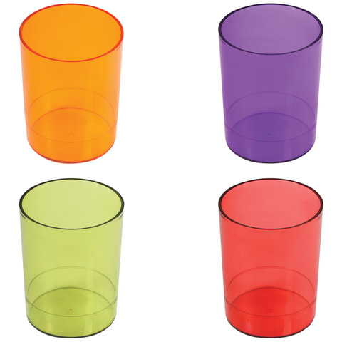 Подставка-органайзер СТАММ (стакан для ручек), 4 цвета ассорти, тонированный (красный, зеленый, оранжевый, фиолетовый), СН60 оптом