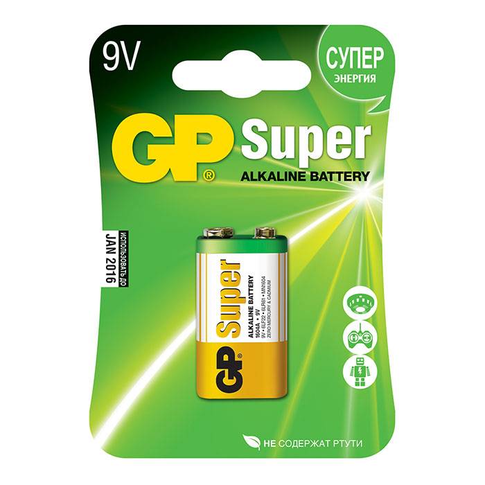 Батарейка GP SUPER КРОНА 6LR61 алкалиновая 9V 1 шт/упак оптом