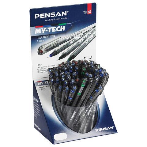 Ручка шариковая масляная PENSAN "My-Tech Colored", палитра классических цветов АССОРТИ, игольчатый узел 0,7 мм, линия 0,35 мм, дисплей, 2240, 2240/S60-4 оптом