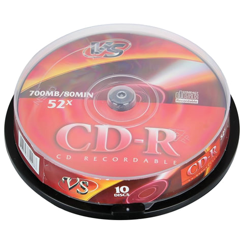 Диски CD-R VS 700 Mb 52x Cake Box (упаковка на шпиле), КОМПЛЕКТ 10 шт., VSCDRCB1001 оптом
