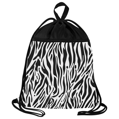 Мешок для обуви BRAUBERG БОЛЬШОЙ, с ручкой, карман на молнии, сетка, 49х41 см, "Zebra", 271611 оптом