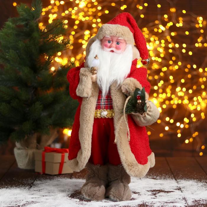 Дед Мороз "В красной шубке с подарками" 24х45 см оптом