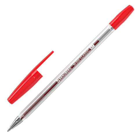 Ручка шариковая BRAUBERG "M-500 CLASSIC", КРАСНАЯ, корпус прозрачный, узел 0,7 мм, линия письма 0,35 мм, 143446 оптом