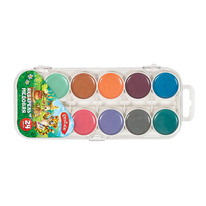 Краски акварельные Creativiki 24 цвета пластиковая упаковка, без кисти, европодвес оптом