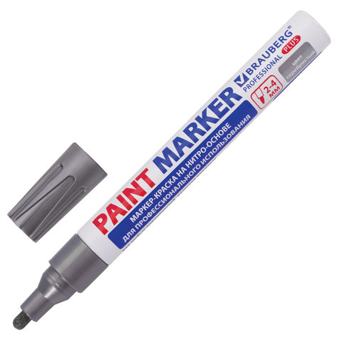 Маркер-краска лаковый (paint marker) 4 мм, СЕРЕБРЯНЫЙ, НИТРО-ОСНОВА, алюминиевый корпус, BRAUBERG PROFESSIONAL PLUS, 151448 оптом