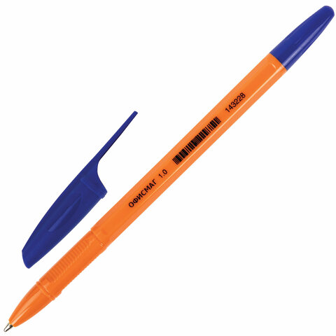 Ручка шариковая ОФИСМАГ "X-333 Orange", СИНЯЯ, корпус оранжевый, узел 1 мм, линия письма 0,5 мм, 143228 оптом