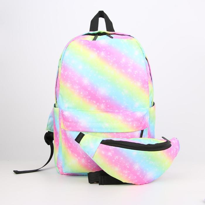 Рюкзак, отдел на молнии, наружный карман, 2 боковых кармана, поясная сумка, цвет разноцветный оптом