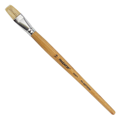 Кисть ПИФАГОР, ЩЕТИНА, плоская,  16, деревянная лакированная ручка, пакет с подвесом, 200877 оптом