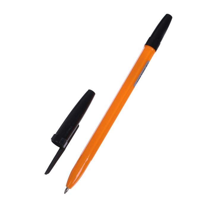 Ручка шариковая 0,7 мм, черная, корпус оранжевый с черным колпачком оптом