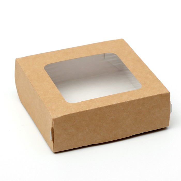 Коробка складная, с окном, крафт, 11,5 х 11,5 х 4 см оптом