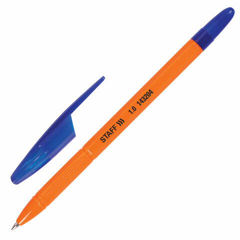 Ручка шариковая масляная STAFF "Basic X-100", СИНЯЯ, корпус оранжевый, узел 1 мм, линия письма 0,7 мм, 143204 оптом