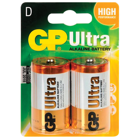 Батарейки GP Ultra, D (LR20, 13А), алкалиновые, КОМПЛЕКТ 2 шт., блистер, 13AU-CR2 оптом