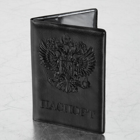 Обложка для паспорта STAFF, полиуретан под кожу, "ГЕРБ", черная, 237602 оптом