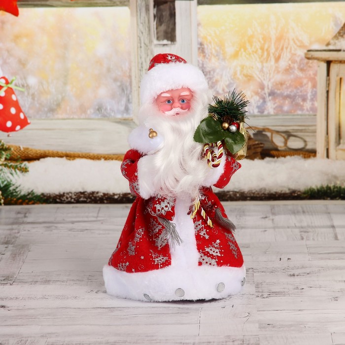 Дед Мороз "В красной шубке с подарками" двигается с подсветкой, 30 см оптом