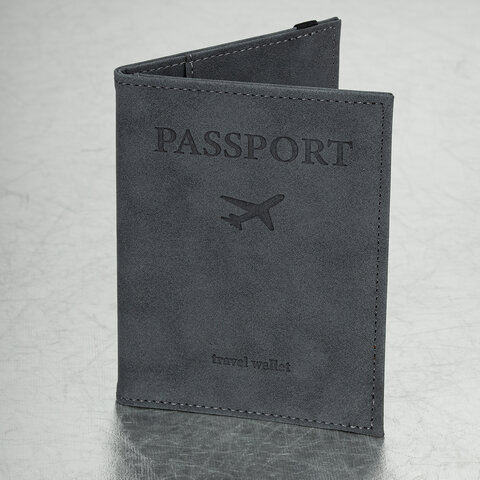 Обложка для паспорта с карманами и резинкой, мягкая экокожа, "PASSPORT", серая, BRAUBERG, 238203 оптом