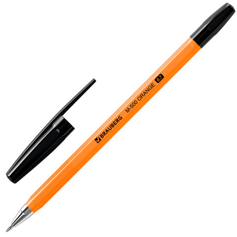 Ручка шариковая BRAUBERG "M-500 ORANGE", ЧЕРНАЯ, корпус оранжевый, узел 0,7 мм, линия письма 0,35 мм, 143449 оптом