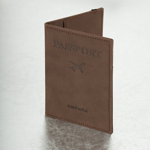 Обложка для паспорта с карманами и резинкой, мягкая экокожа, "PASSPORT", коричневая, BRAUBERG, 238204 оптом