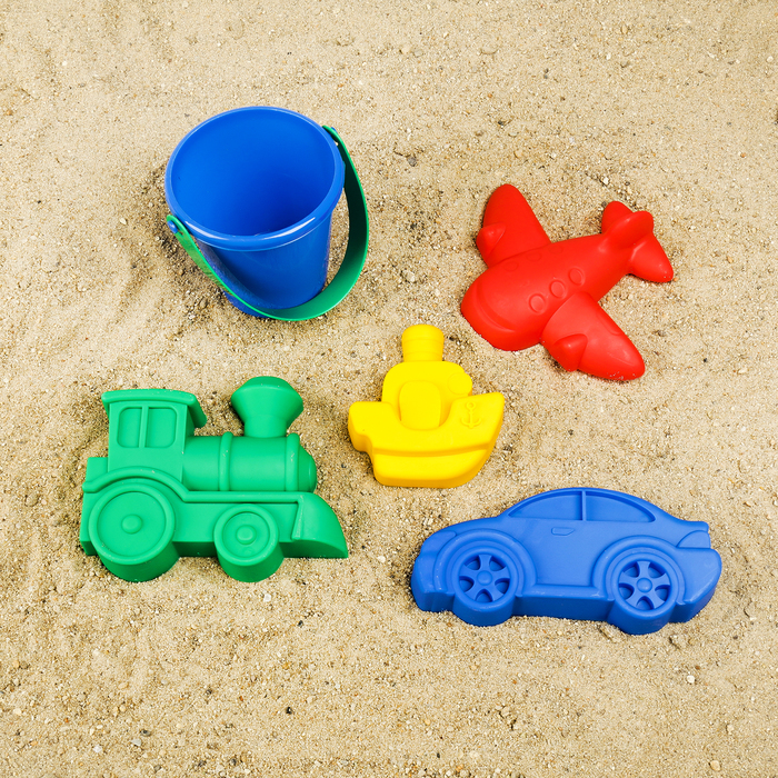 Набор для игры в песке, 4 формочки, ведро, цвета МИКС оптом