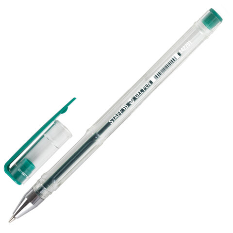 Ручка гелевая STAFF "Basic" GP-789, ЗЕЛЕНАЯ, корпус прозрачный, хромированные детали, узел 0,5 мм, линия письма 0,35 мм, 142791 оптом
