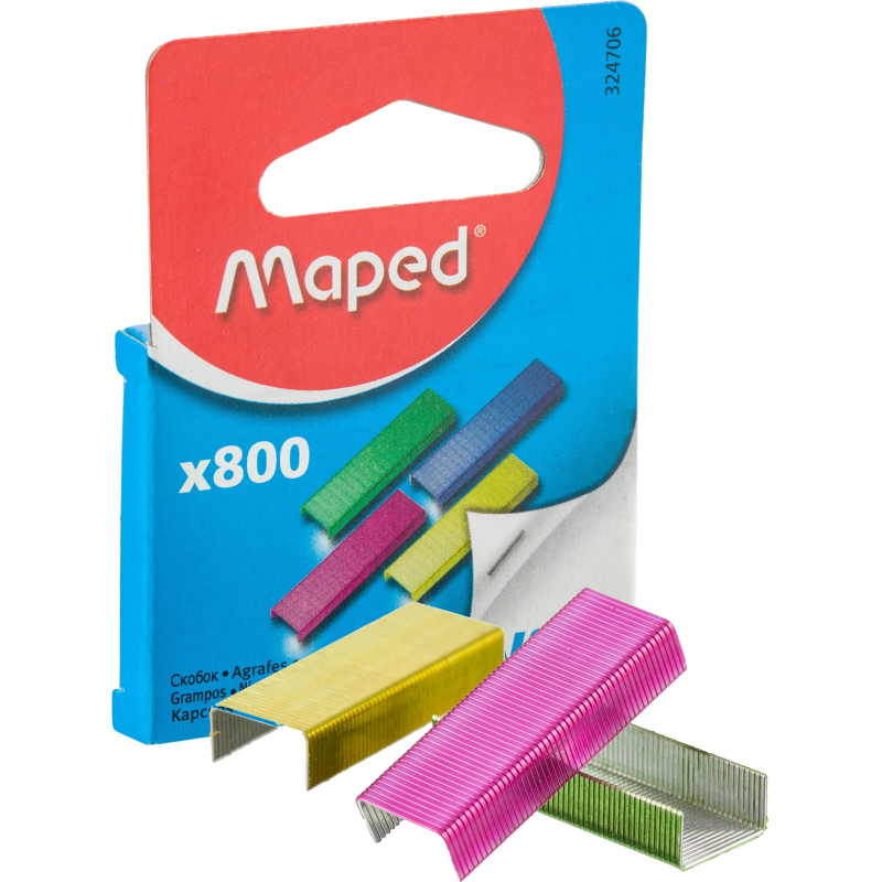 Скобы для степлера 10 MAPED оцинкованные, цветные, 800 шт./уп. европодвес оптом