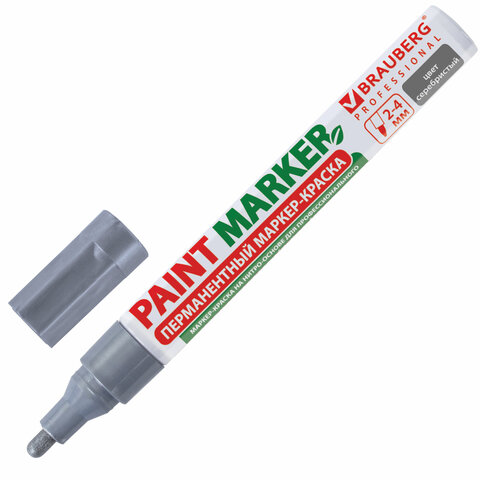 Маркер-краска лаковый (paint marker) 4 мм, СЕРЕБРЯНЫЙ, БЕЗ КСИЛОЛА (без запаха), алюминий, BRAUBERG PROFESSIONAL, 150875 оптом
