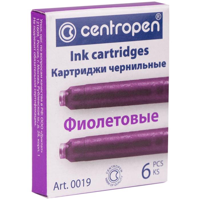 Набор картриджей для перьевых ручек Centropen 0019/06, 6 штук, фиолетовые оптом