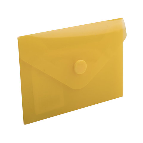 Папка-конверт с кнопкой МАЛОГО ФОРМАТА (74х105 мм), А7 (для дисконтных, банковских карт, визиток) прозр, желтая, 0,18 мм, BRAUBERG, 227324 оптом