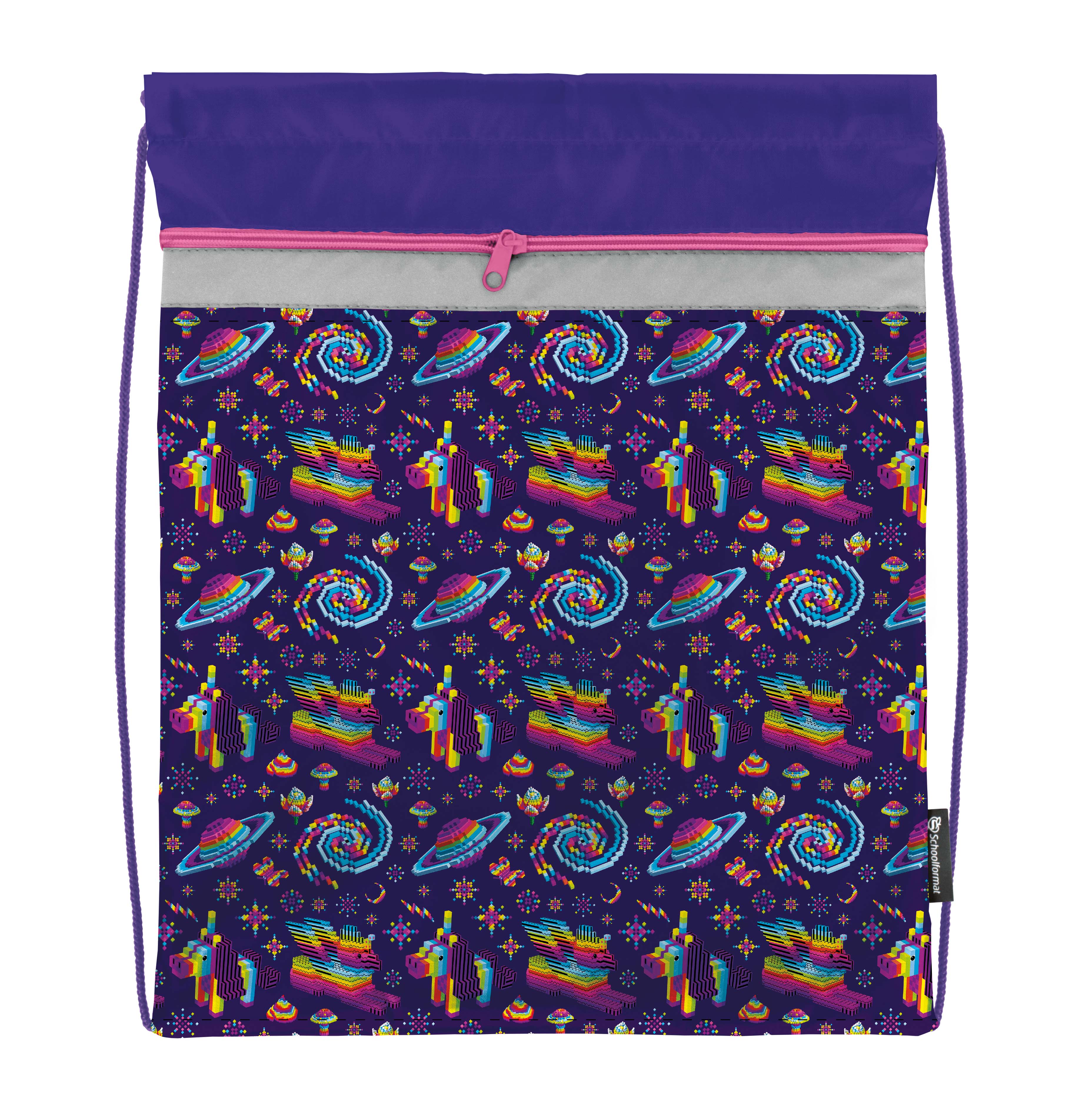 Мешок для обуви Schoolformat БЕЗУМНЫЙ СТИЛЬ 42х34 см фиолетовый, 1 отделение с большим карманом на молнии, для девочек оптом