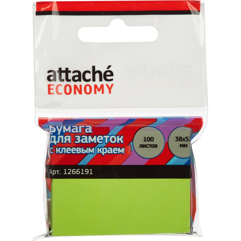 Стикеры Attache Economy с клеев.краем 38x51 мм, 100 лист неоновый зеленый оптом