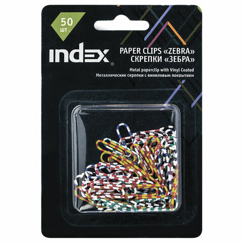 Скрепки INDEX, 25 мм, цветные, 50 шт., блистер с европодвесом, IPC2025ZEB оптом