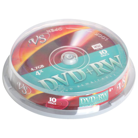 Диски DVD + RW VS 4,7 Gb 4x, КОМПЛЕКТ 10 шт., Cake Box, VSDVDPRWCB1001 оптом