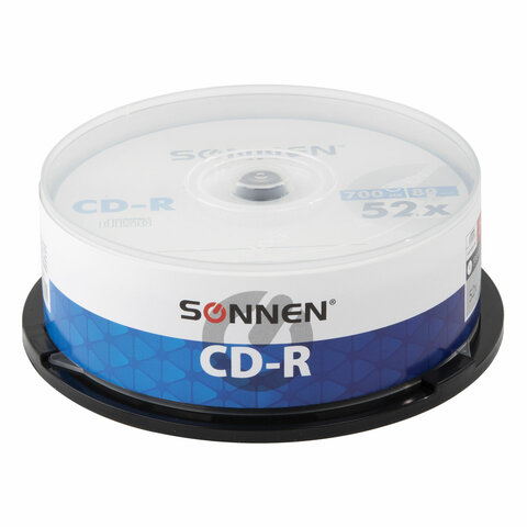 Диски CD-R SONNEN, 700 Mb, 52x, Cake Box (упаковка на шпиле) КОМПЛЕКТ 25 шт., 513531 оптом