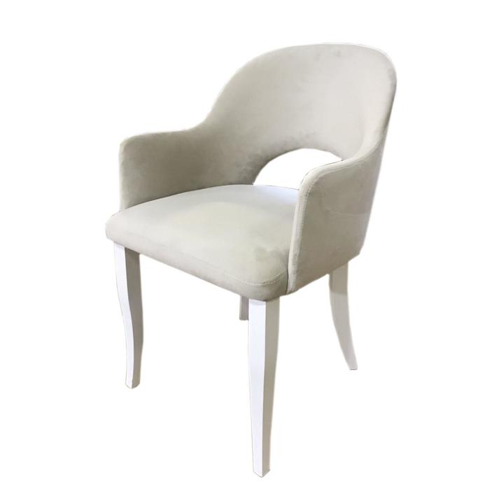 Кресло «Виола», опоры белые массив, бархат, цвет ваниль оптом