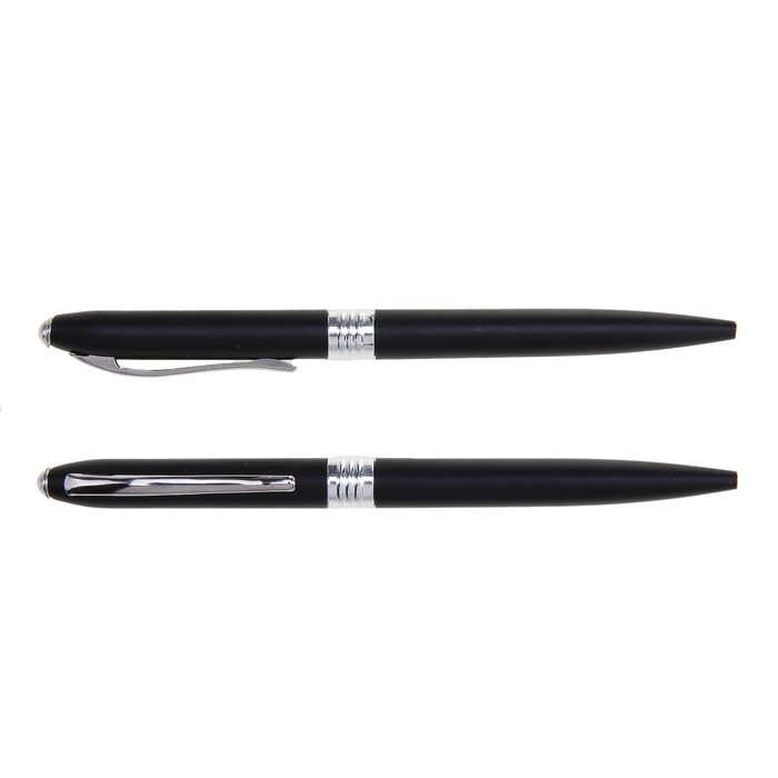 Ручка шариковая, автоматическая, корпус чёрный с серыми вставками оптом