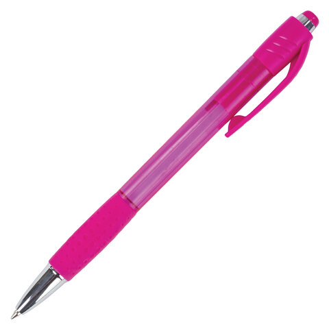 Ручка шариковая автоматическая с грипом BRAUBERG SUPER, СИНЯЯ, корпус розовый, узел 0,7 мм, линия письма 0,35 мм, 143372 оптом