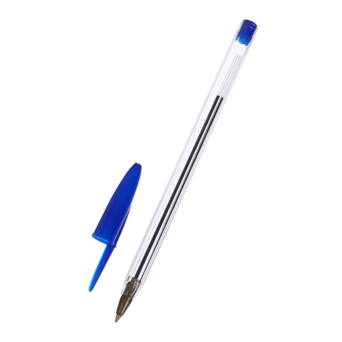 Ручка шариковая 0,7 мм, стержень синий, корпус прозрачный, колпачок синий оптом
