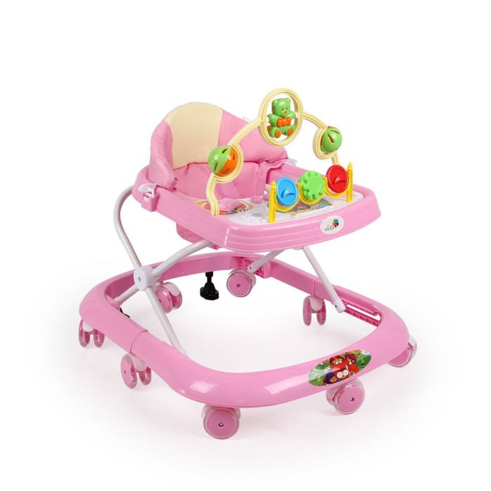 Ходунки «Забава», 8 силик. колес, муз., свет, игрушки, розовый оптом