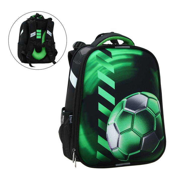 Рюкзак каркасный Probag «Футбол» 38 х 30 х 16 см, эргономичная спинка, чёрный/зеленый оптом