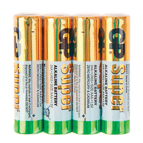 Батарейки КОМПЛЕКТ 4 шт., GP Super, AAA (LR03, 24А), алкалиновые, мизинчиковые, в пленке, 24ARS-2SB4 оптом
