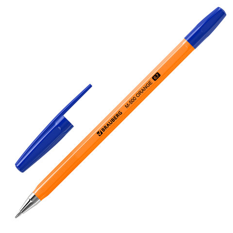 Ручка шариковая BRAUBERG "M-500 ORANGE", СИНЯЯ, корпус оранжевый, узел 0,7 мм, линия письма 0,35 мм, 143448 оптом