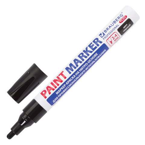 Маркер-краска лаковый (paint marker) 4 мм, ЧЕРНЫЙ, НИТРО-ОСНОВА, алюминиевый корпус, BRAUBERG PROFESSIONAL PLUS, 151445 оптом