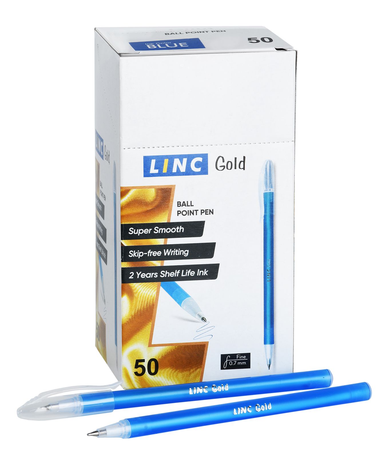 Ручка шариковая одноразовая LINC Gold 0,7 мм синяя, цвет корпуса ассорти оптом