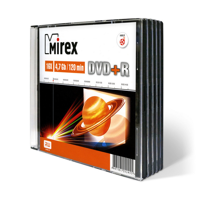 Носители информации DVD+R, 16x, Mirex, Slim/5, UL130013A1F оптом