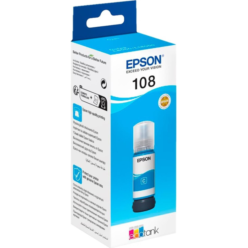  Epson 108 EcoTank Ink C13T09C24A  Epson L8050/L18050, Cyan 70ml 