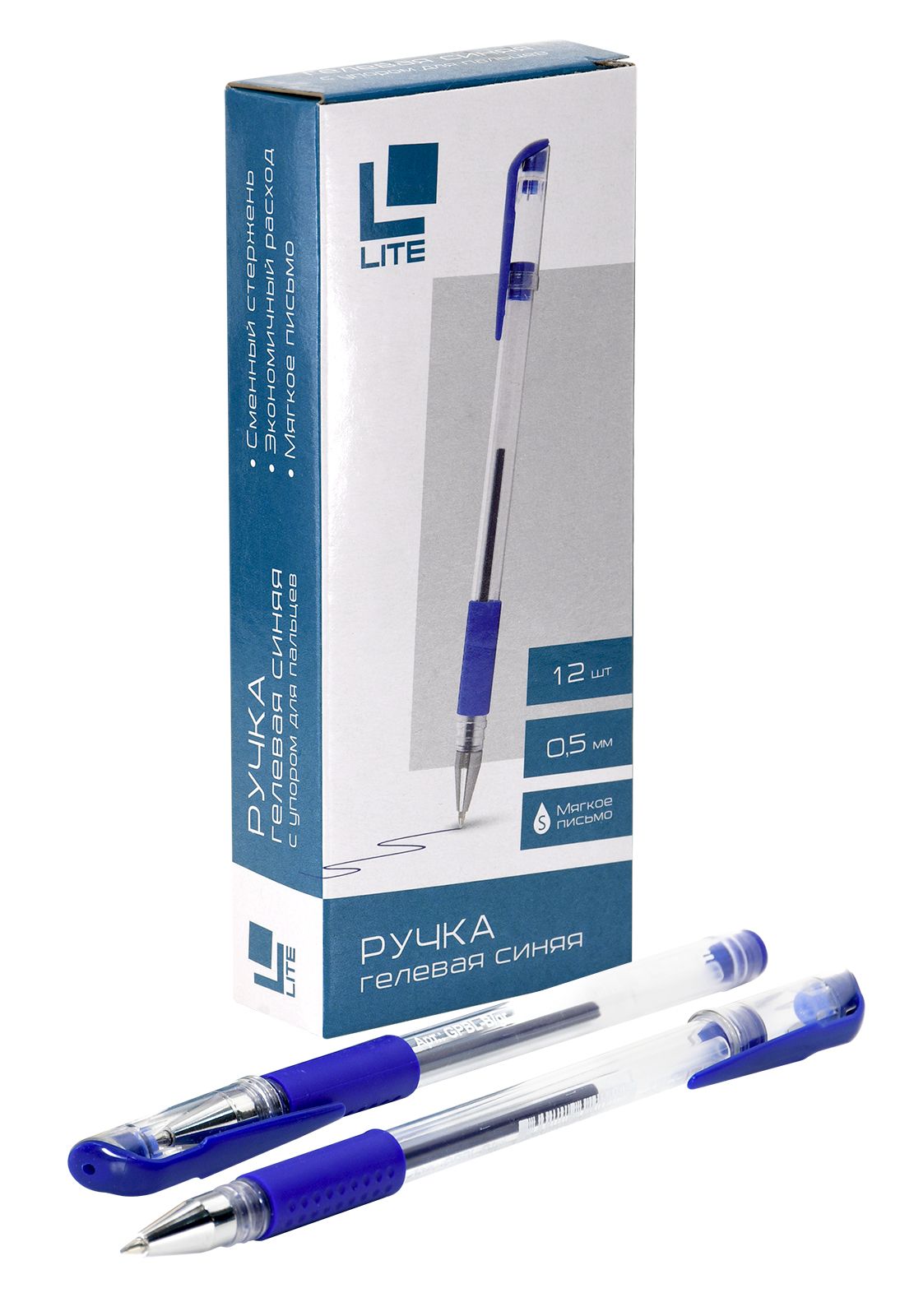 Ручка гелевая LITE, 0,5 мм, синяя, резиновый грип оптом