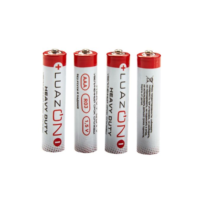 Батарейка солевая LuazON Heavy Duty, AAA, R03, спайка, 4 шт оптом