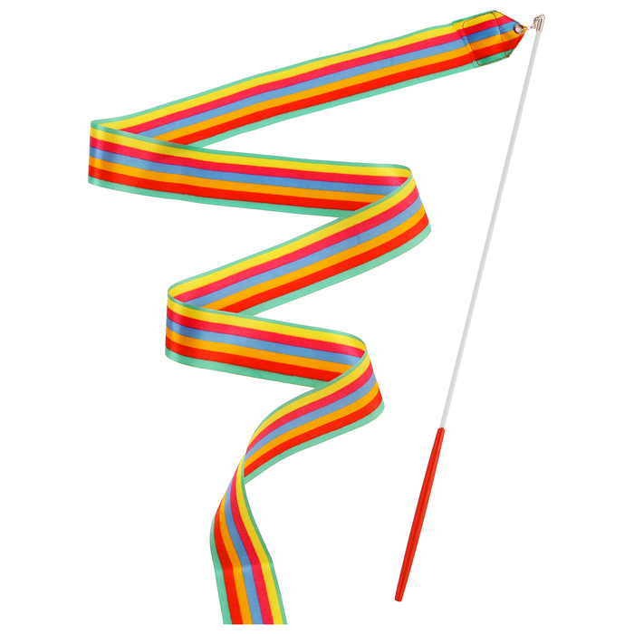 Лента гимнастическая 2 м с палочкой, цвет радуга оптом