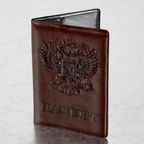 Обложка для паспорта STAFF, полиуретан под кожу, "ГЕРБ", коричневая, 237604 оптом